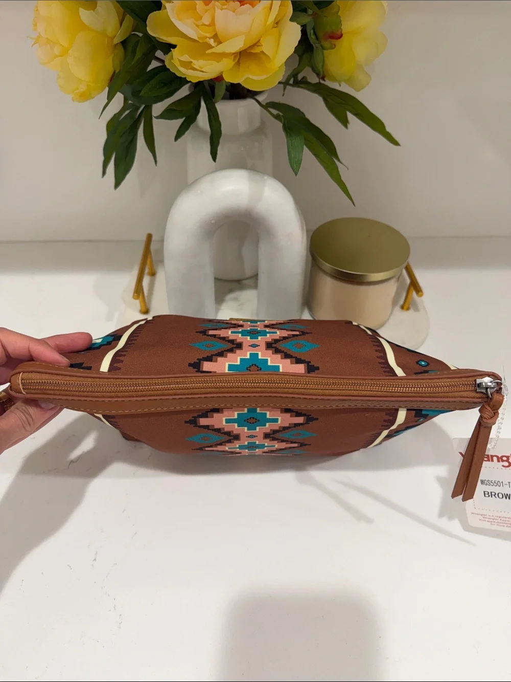 Wrangler Brown Turquoise Pink Aztec Cosmetic Pouch